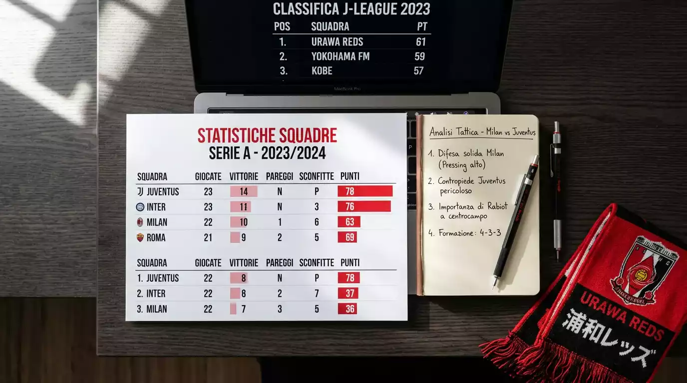 Cuaderno de análisis con estadísticas de goles y BTTS de la J-League 2025 sobre un escritorio